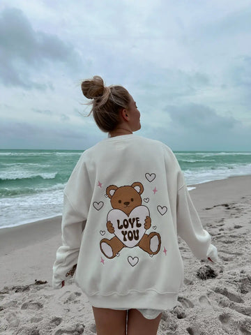 Adorable Teddy Bear Embroidered Sweatshirt for Cozy Valentine's Day Style