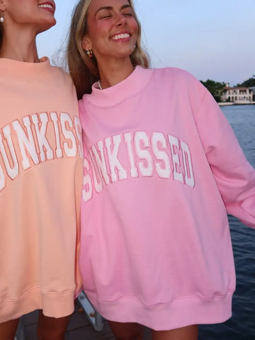 Pink Varsity Sunkissed Embroidered Mockneck Sweatshirt in Cozy 100% Cotton