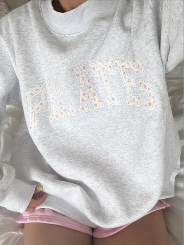 Pearl Grey Mockneck Sweatshirt with Pilates Embroidery - Effortless Everyday Elegance