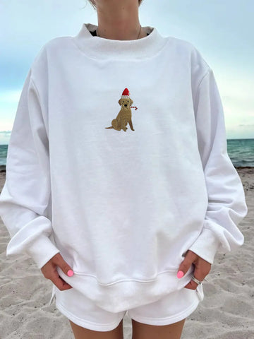 Cozy Christmas Dog Sweatshirt with Embroidered Santa Hat | Festive Holiday Style