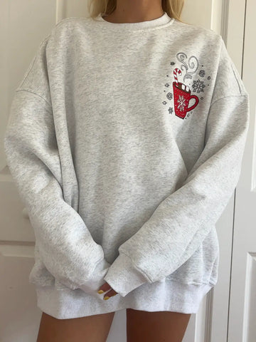 Festive Hot Chocolate Embroidered Sweatshirt for Cozy Christmas Moments