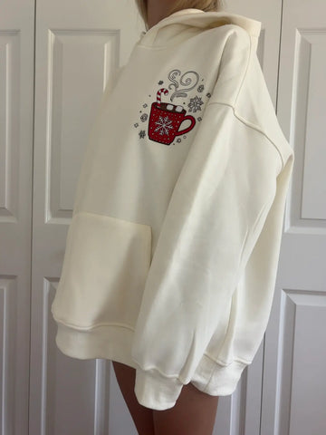 Cozy Hot Chocolate Recipe Embroidered Hoodie for Christmas Comfort