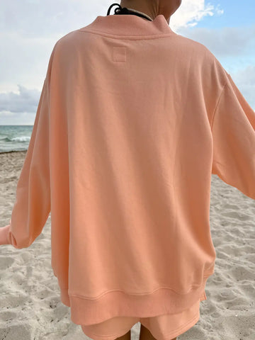 Vibrant Papaya Orange Embroidered Mockneck Sweatshirt for a Sunkissed Look