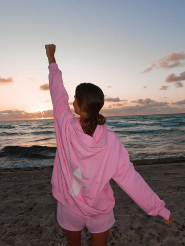 Oversized Pink Beaded Hoodie for Effortless Beachside Style