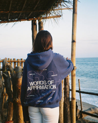 Oversized Blue Hoodie with Inspirational Words of Affirmation for Cozy Everyday Style