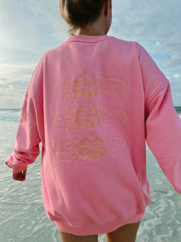 Vintage Surfboard Graphic Sweatshirt in Soft Pink