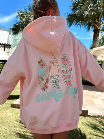 Effortless Beach Day Zip Up Hoodie in Soft Pink