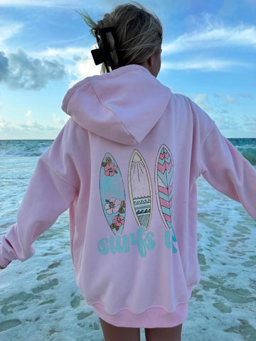 Effortless Beach Day Zip Up Hoodie in Soft Pink