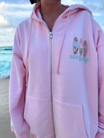 Effortless Beach Day Zip Up Hoodie in Soft Pink