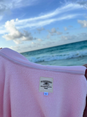 Effortless Beach Day Zip Up Hoodie in Soft Pink