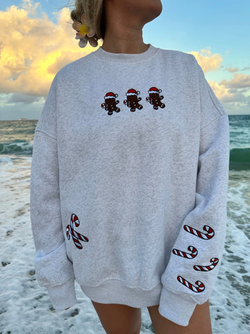Pearl Grey Gingerbread Recipe Embroidered Christmas Sweatshirt for Cozy Holiday Style