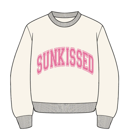 Vintage Embroidered Varsity Sweatshirt in Ivory and Pink